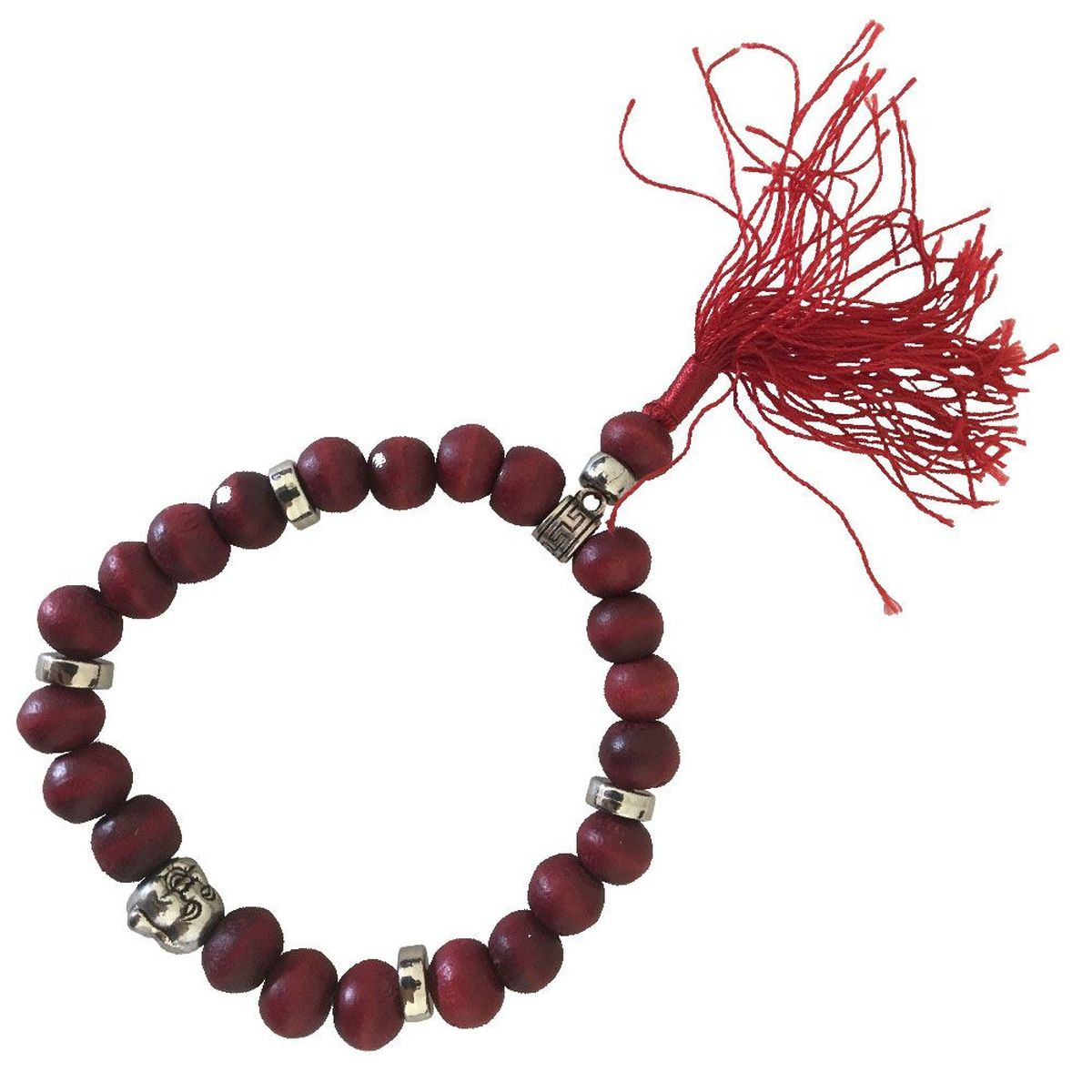 Bracelet mala tibtain en bois et tte de bouddha - Rouge