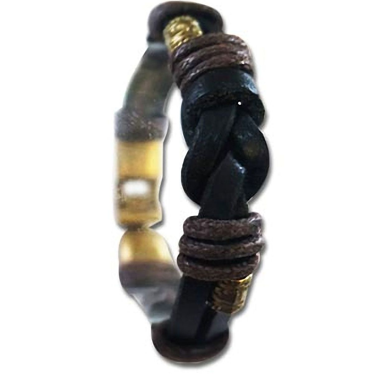 Bracelet tress en cuir noir et brun