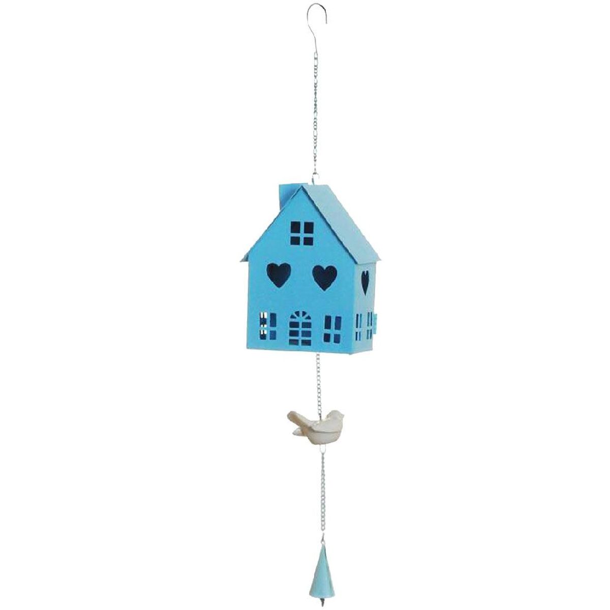 Suspension Photophore maisonnette et oiseau bleue 70 cm