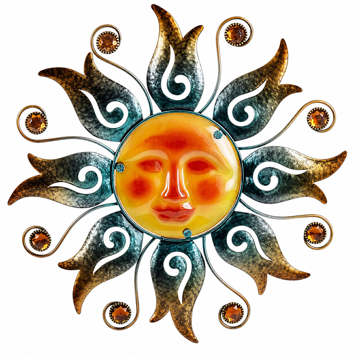 D�coration murale Soleil en m�tal et verre Or et Bleu 39 cm