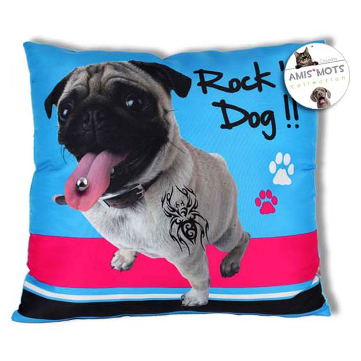 Coussin carr Rock'n dog bleu