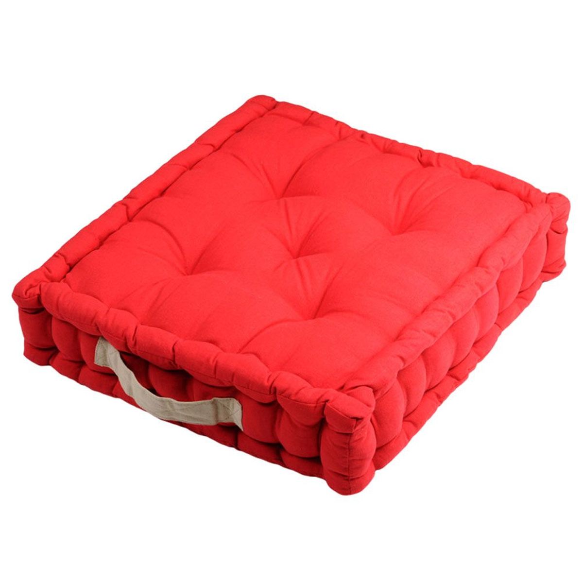 Coussin de sol uni en coton 45 x 45 x 10 cm - Rouge et Lin