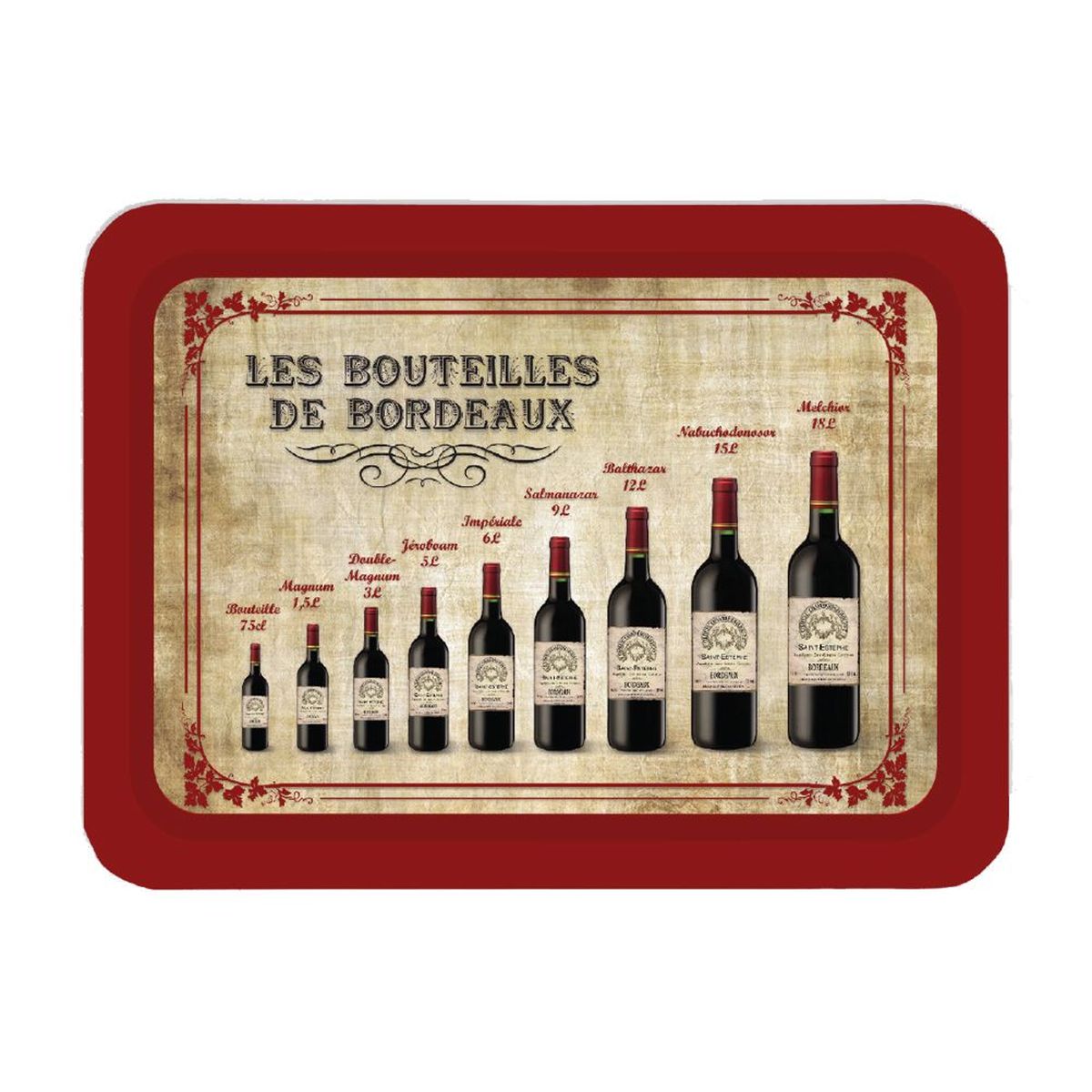 Plateau Les Bouteilles de Bordeaux 35 x 25 cm