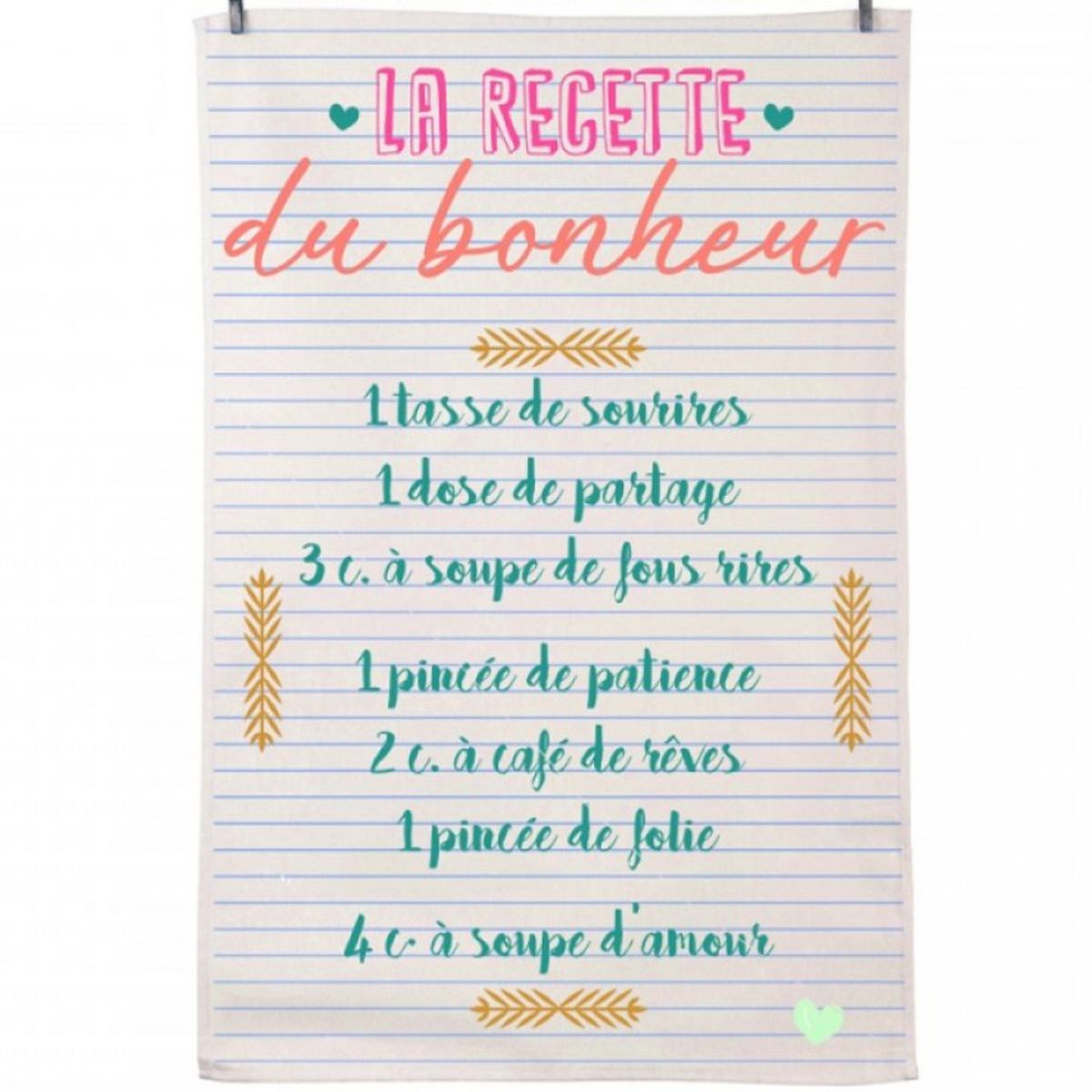 Torchon La recette du bonheur - 50 x 70 cm