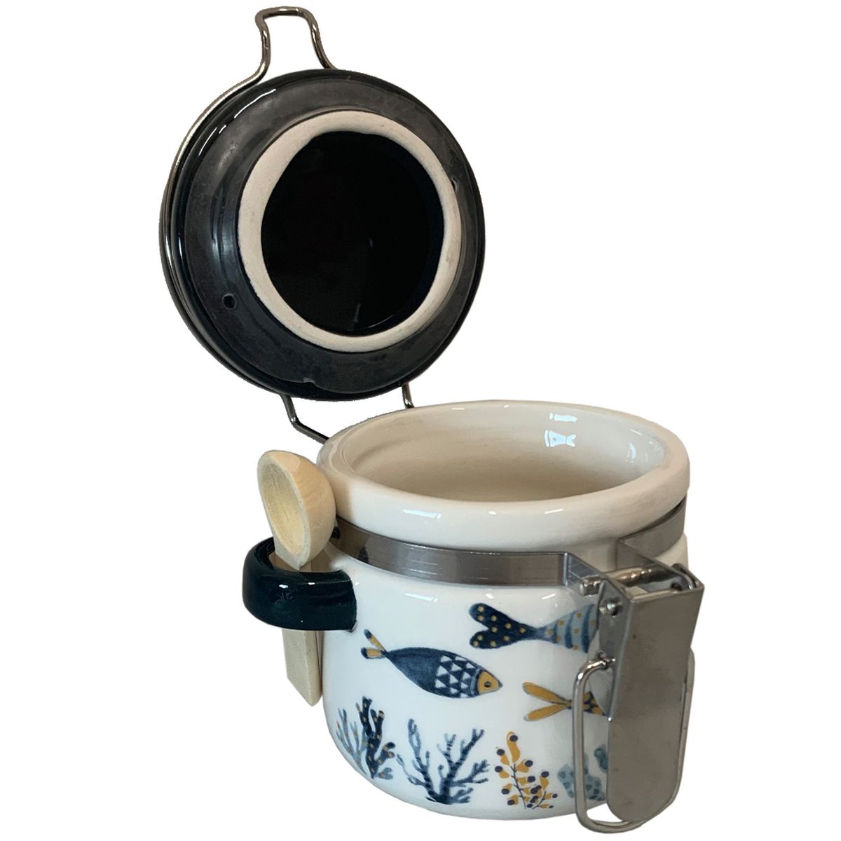 Pot  gros sel hermtique avec cuillre de bois Collection Jania