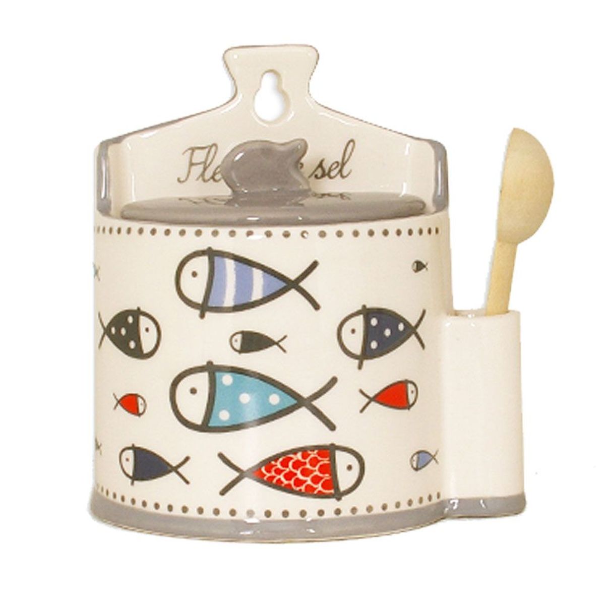 Pot à Sel Sardy En Faïence Blanche - Avec Cuillère En Bois - Neuf