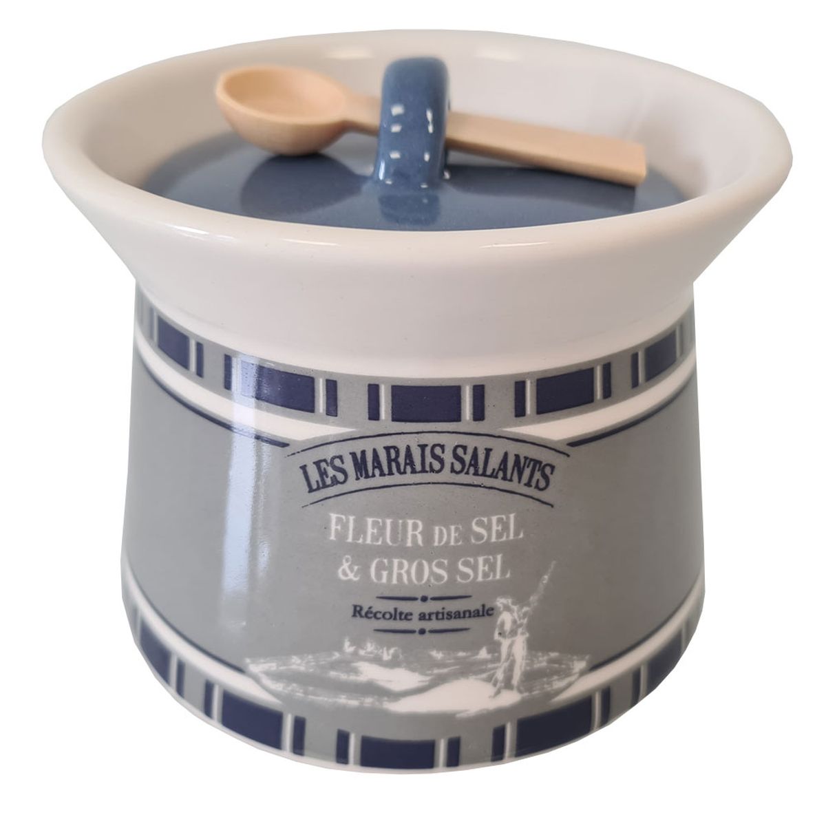 Pot à Sel Sardella En Faïence Blanche Avec Cuillère En Bois - FAYE