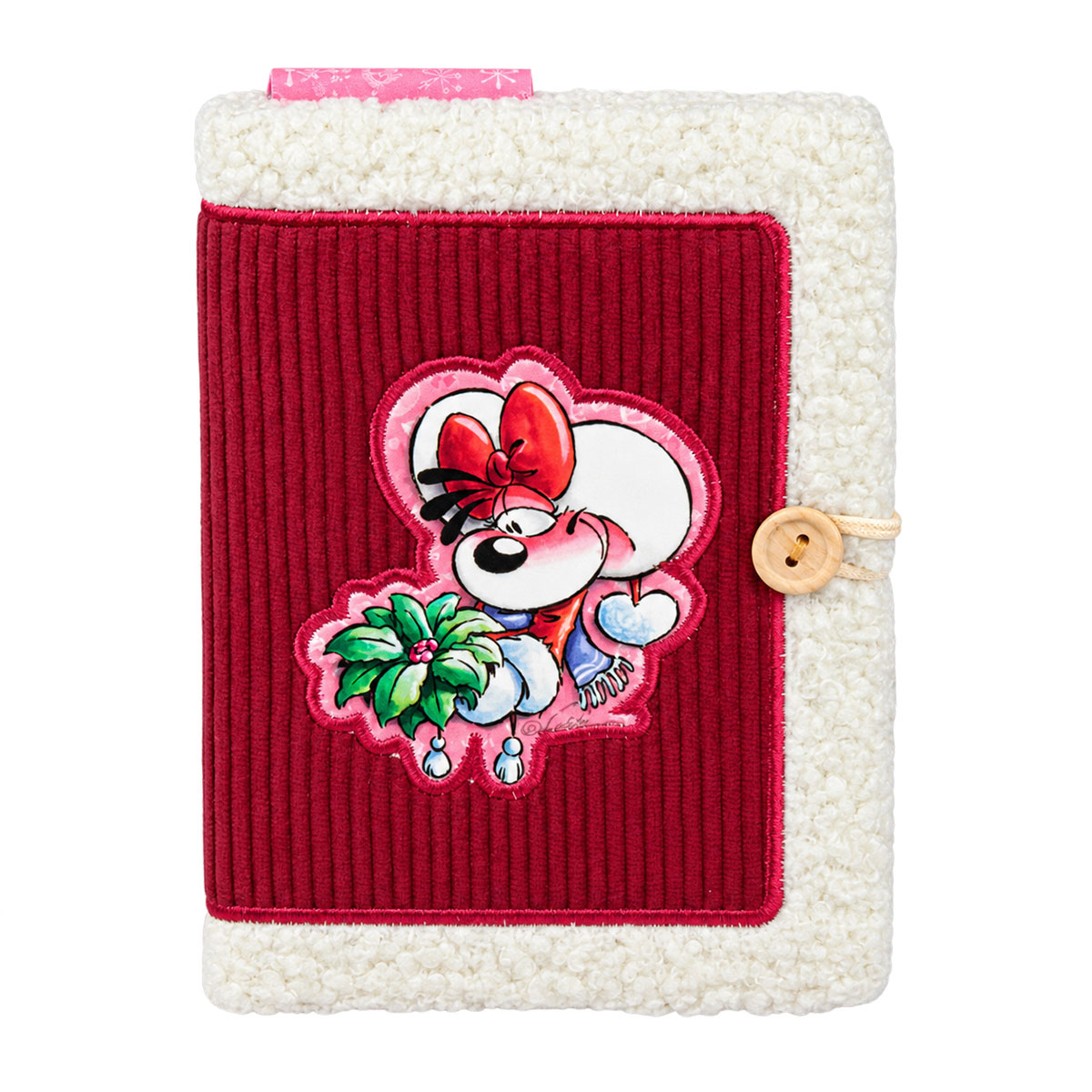 Carnet A6 Diddlina hiver bordeaux en velours et moumoute