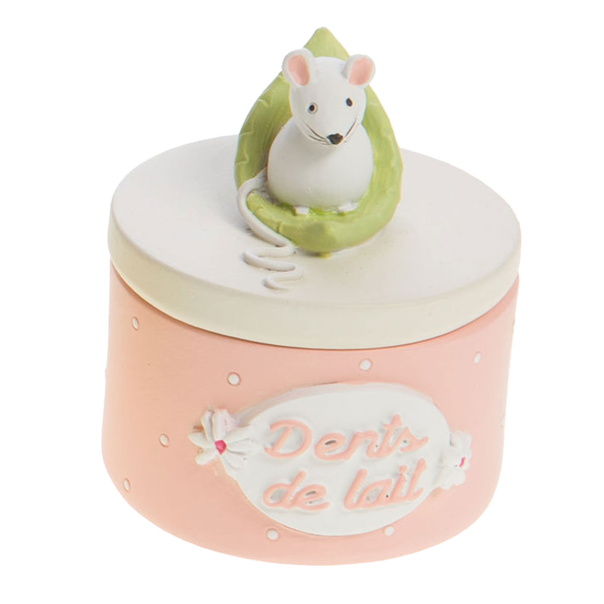 Bote  dents de lait - Modle souris sur une feuille - Rose