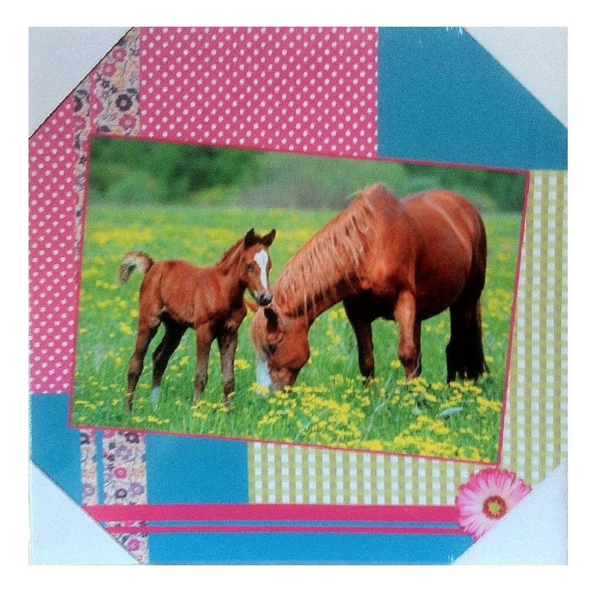 Cadre Cheval Patchwork en toile imprime 28 x 28 cm