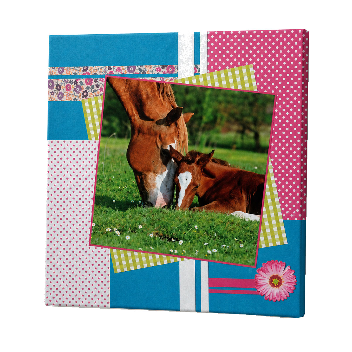 Cadre Cheval Patchwork en toile imprim�e 28 x 28 cm