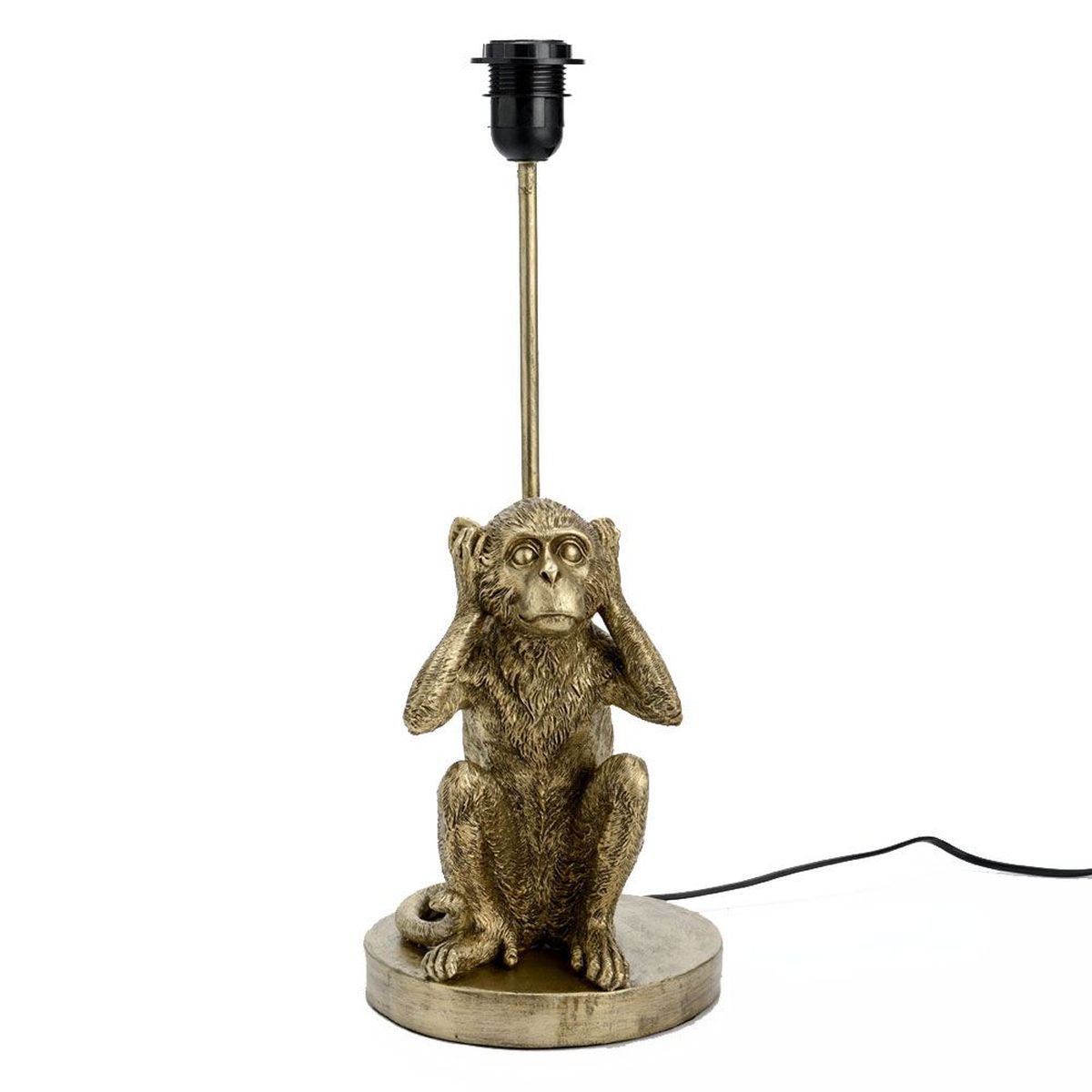 Pied de Lampe Singe en rsine Or - Ne pas entendre