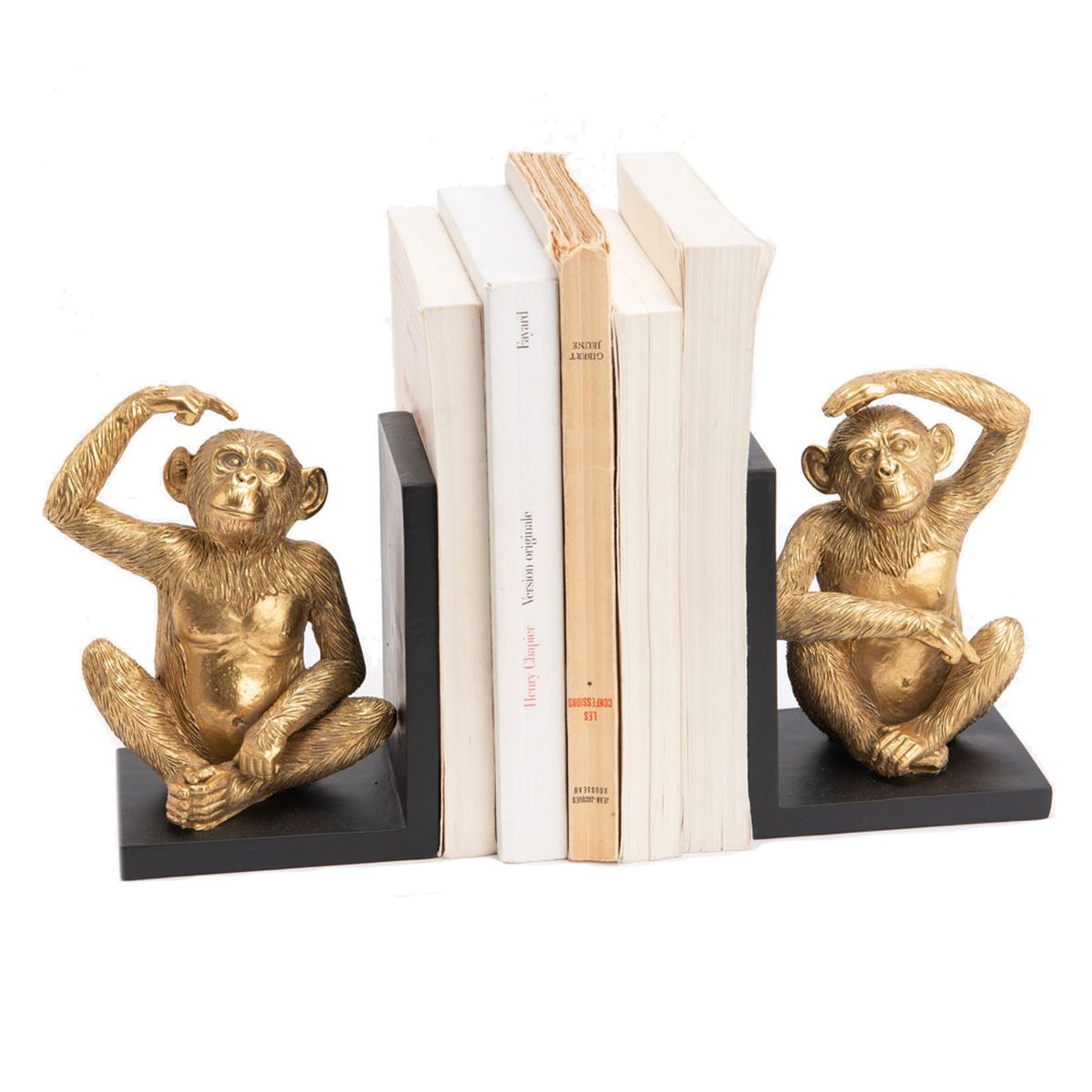 Set De 2 Serre-livres Singes Dorés Jolipa - Résine, Thème Singe, Doré - Neuf