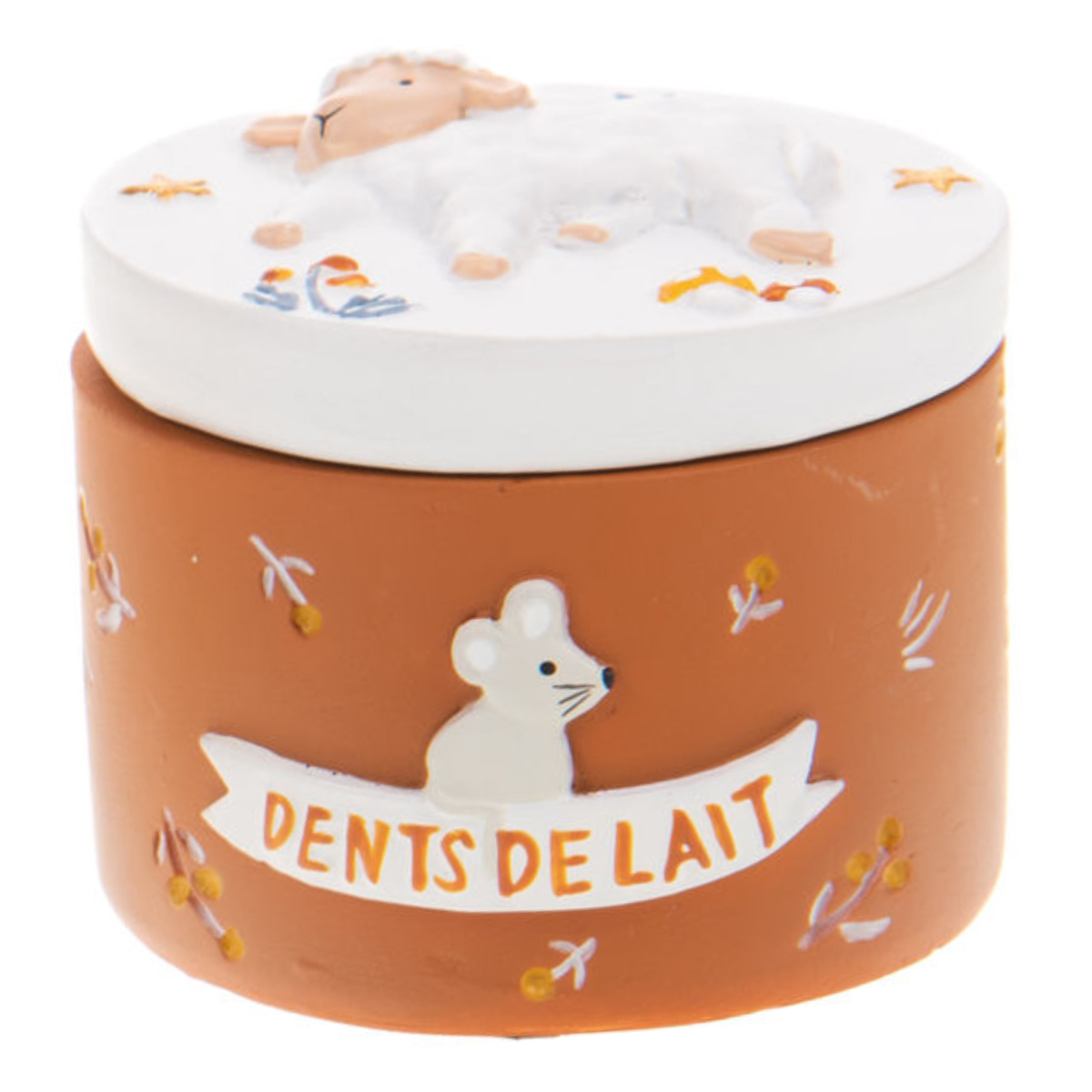 Boite  dents de lait en rsine - petit mouton - Marron