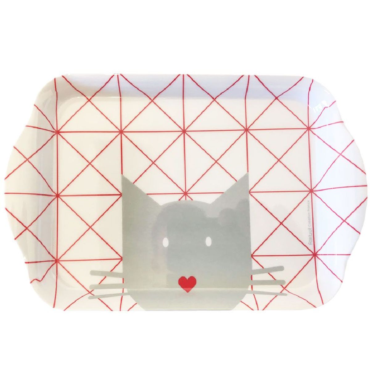 Mini plateau Chat en mlamine - Chat Coeur 19 x 14 cm