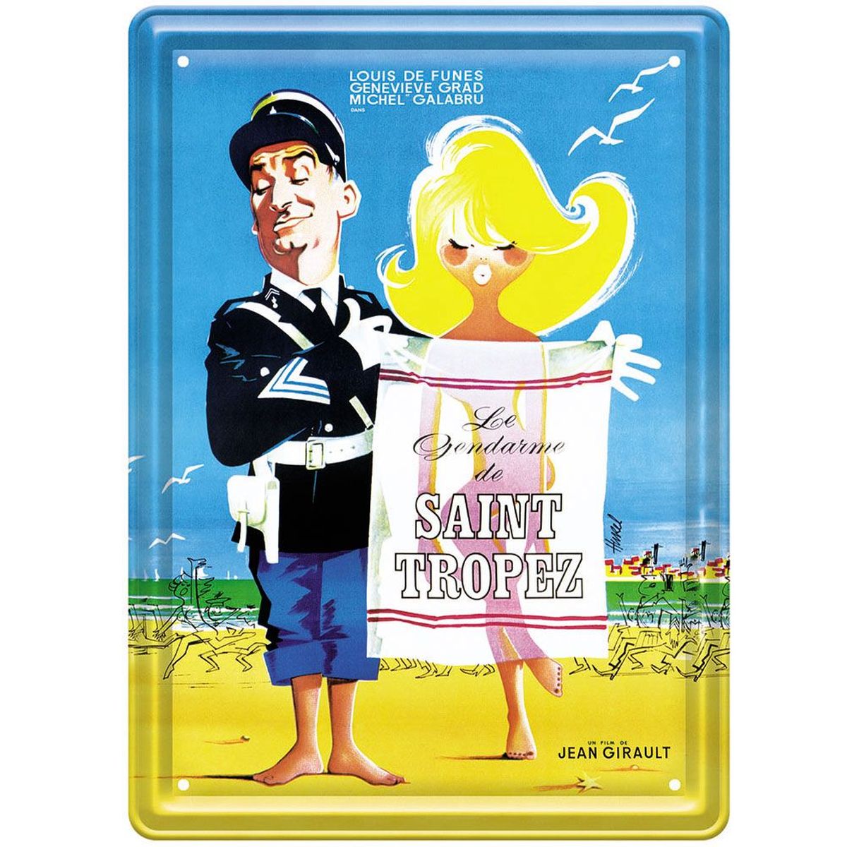 Plaque Murale Métal Louis De Funès En Gendarme 30x20 Cm, Déco Rétro Cinema Français