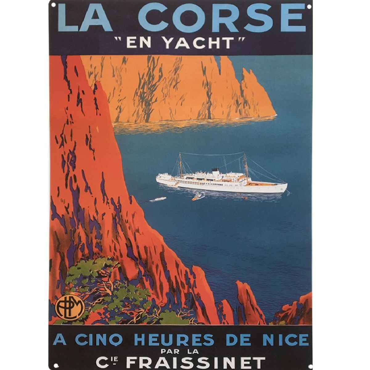 Petite plaque mtallique Corse en Yacht 21 x 15 cm