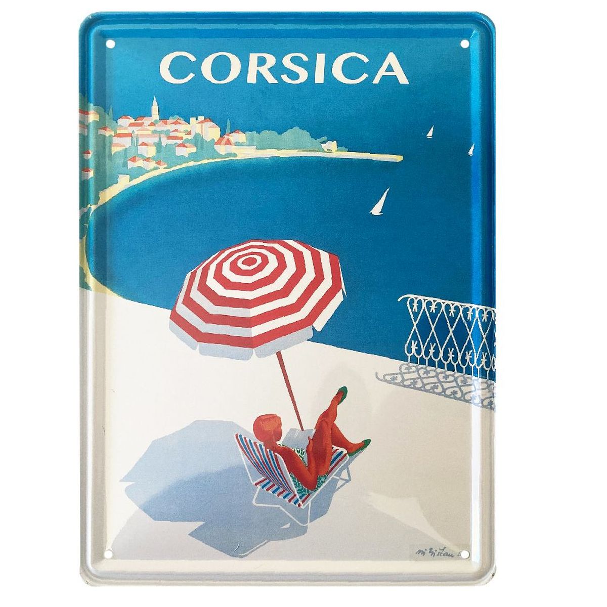 Petite plaque mtallique Corse Parasol 21 x 15 cm