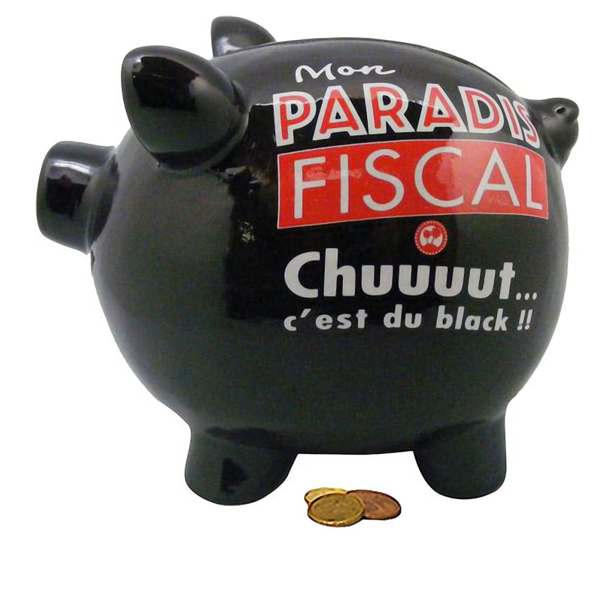Paradis Fiscal Tirelire Noire Cochon XXL 