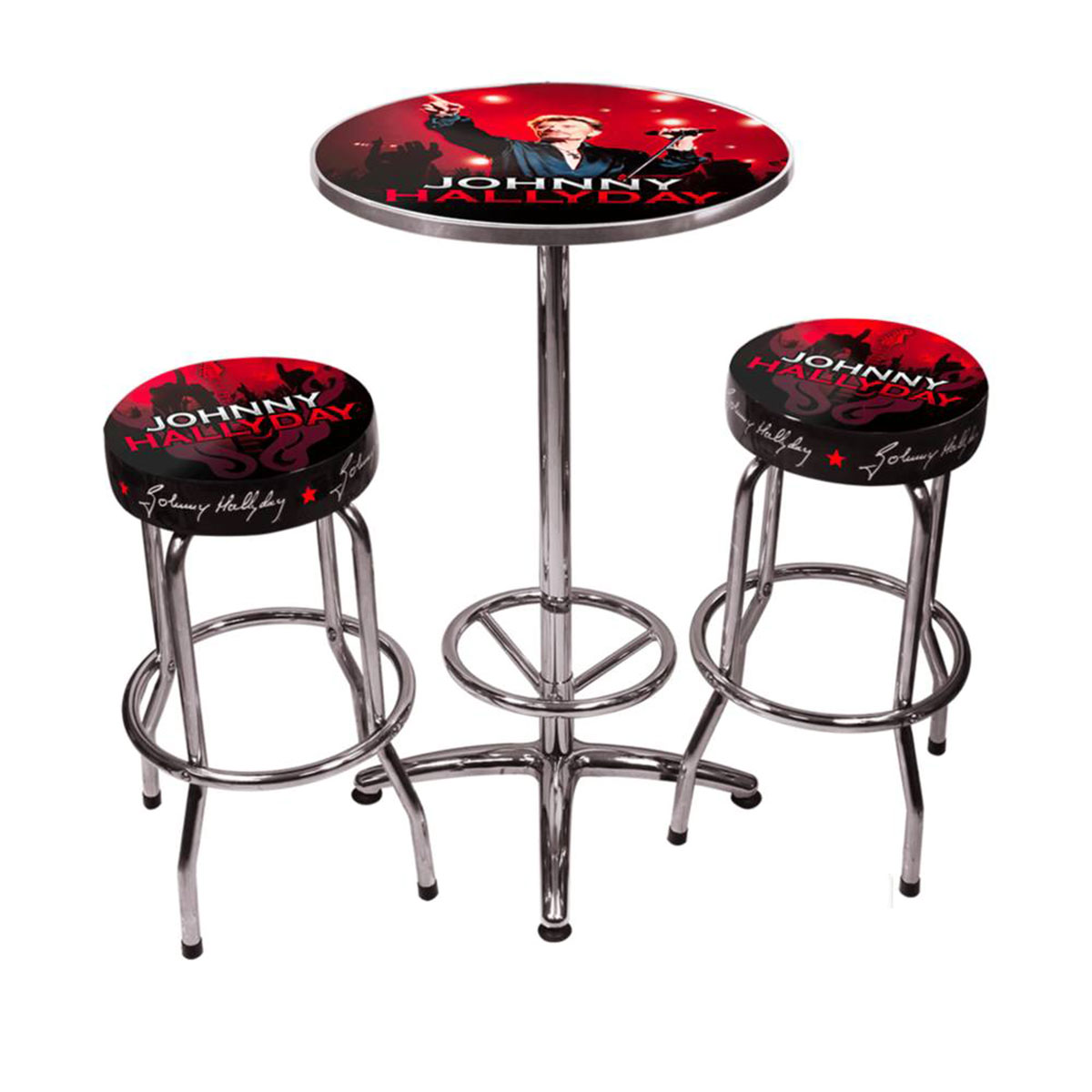 Table et Tabourets de bar Johnny Hallyday rouge