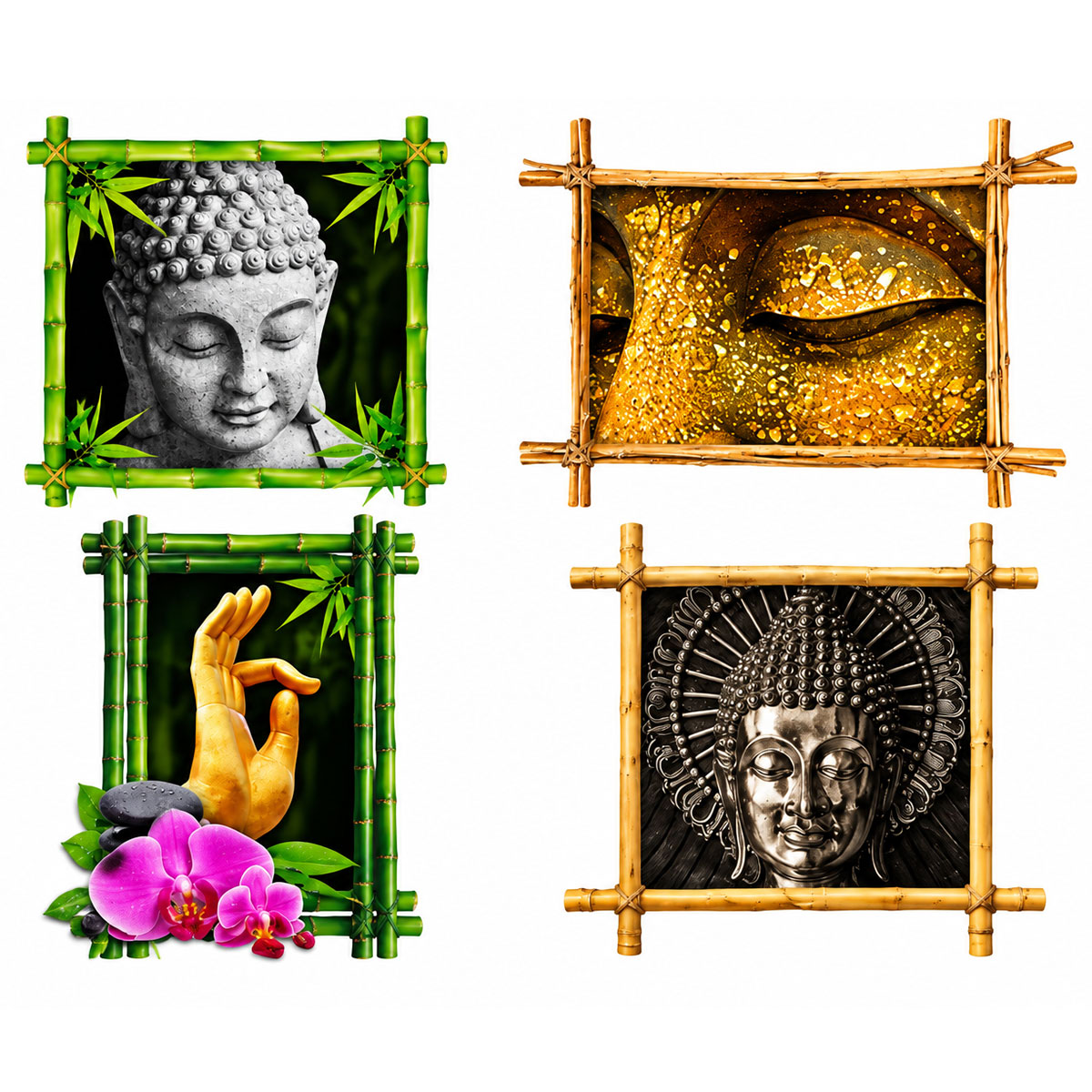 Stickers muraux zen Bouddha 4 petits cadres d�coratifs