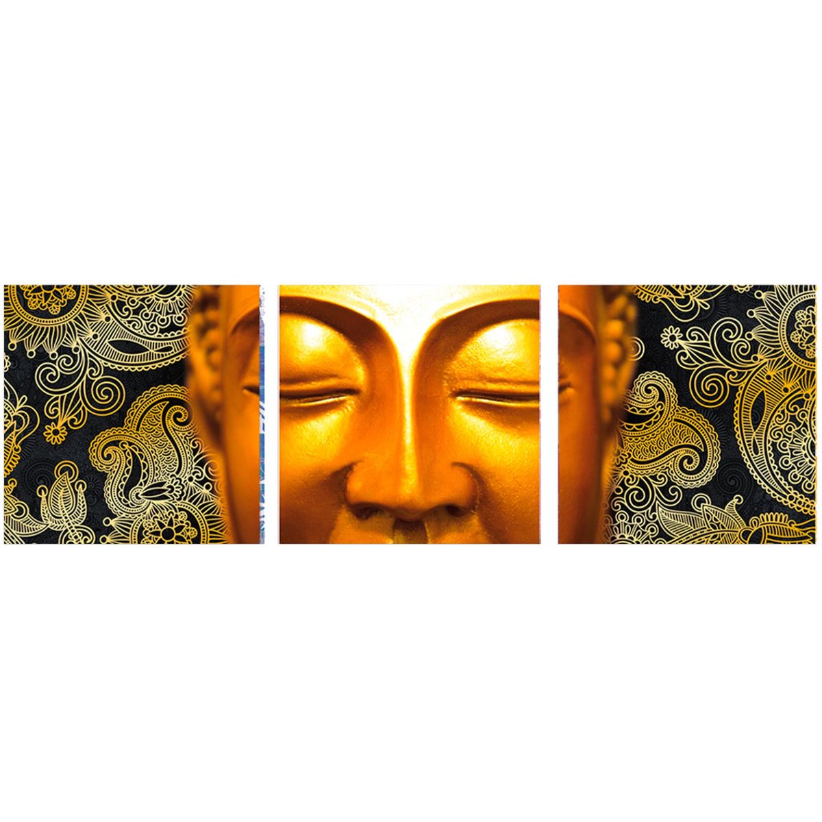 Stickers triptyque Bouddha Or 30 x 30 cm