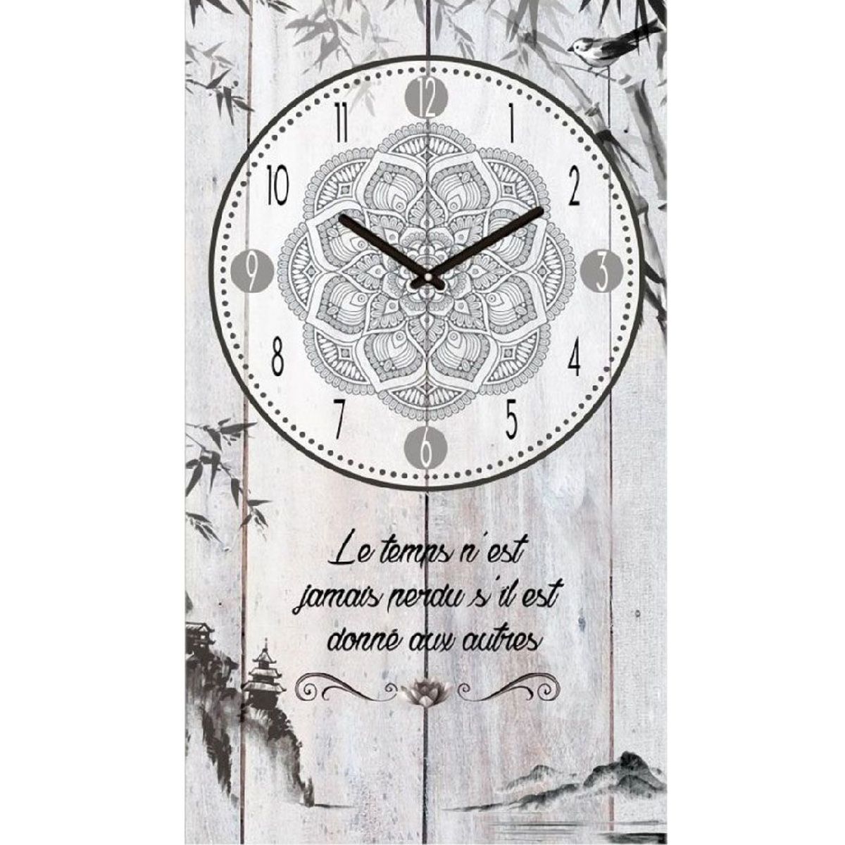 Horloge Decoration Pendule Murale Design Horloge Zen Citation En Bois 50 Cm Le Temps