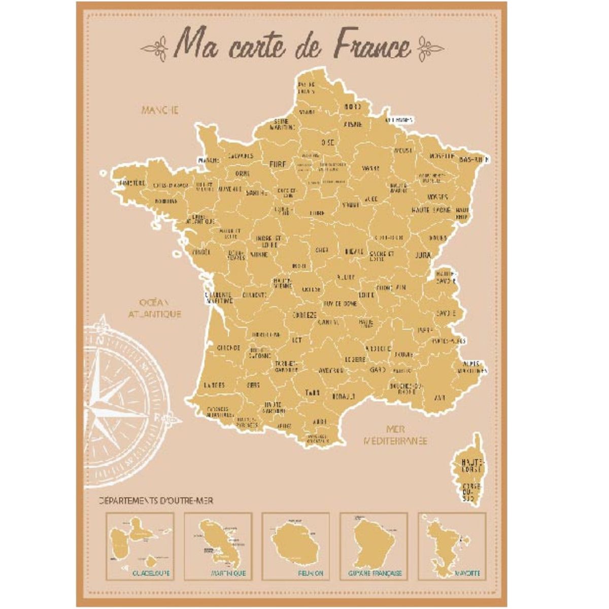 Carte De France  gratter 73 x 52 cm