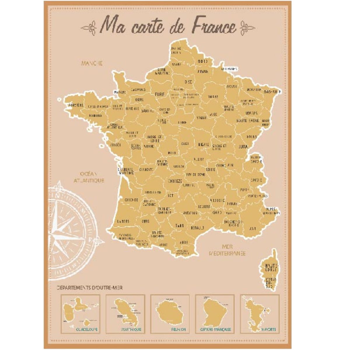 Carte à Gratter régions De France 70cm Bleu - Toute l'offre