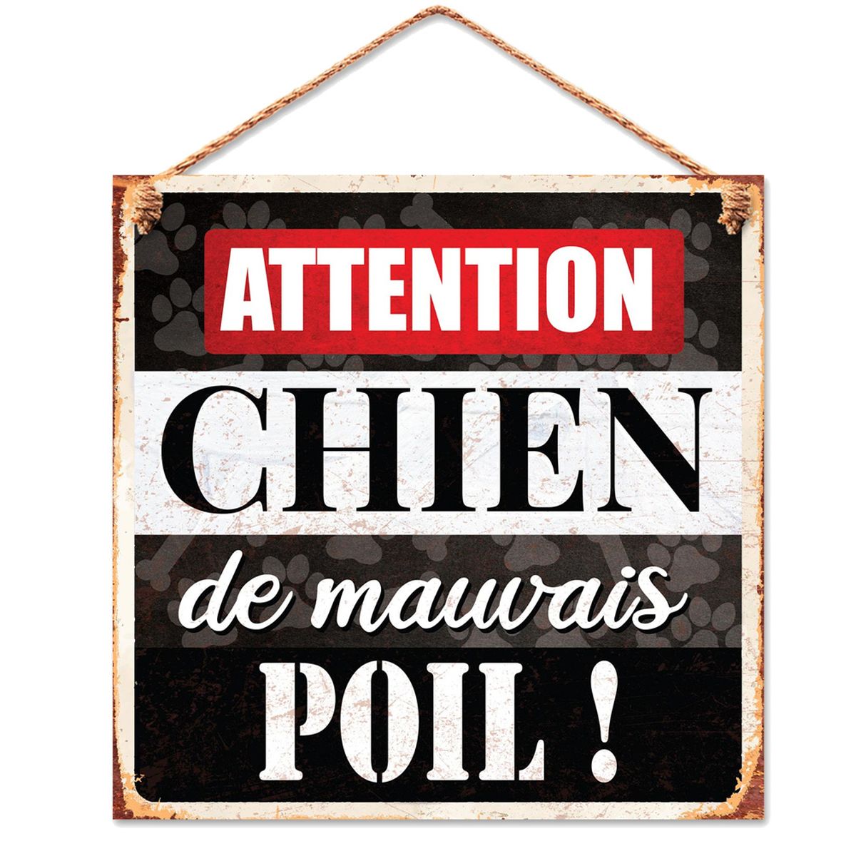 Plaque Dcorative - Attention Chien de Mauvais Poil - 20 cm