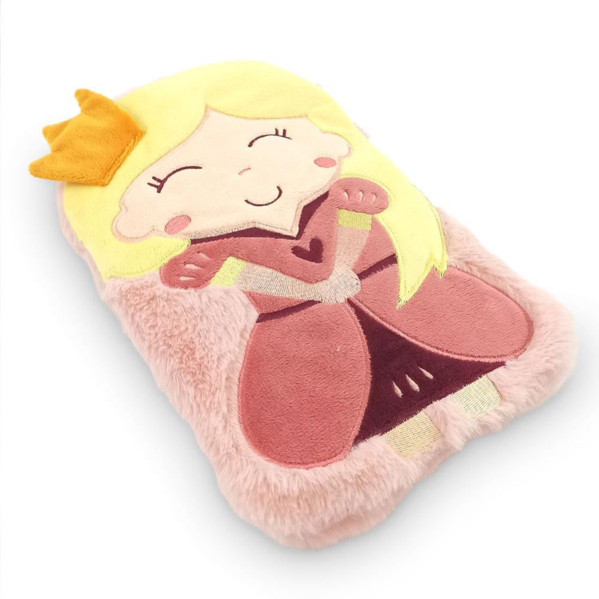 Bouillotte pour enfant princesse en fourrure rose  27 x 16 cm