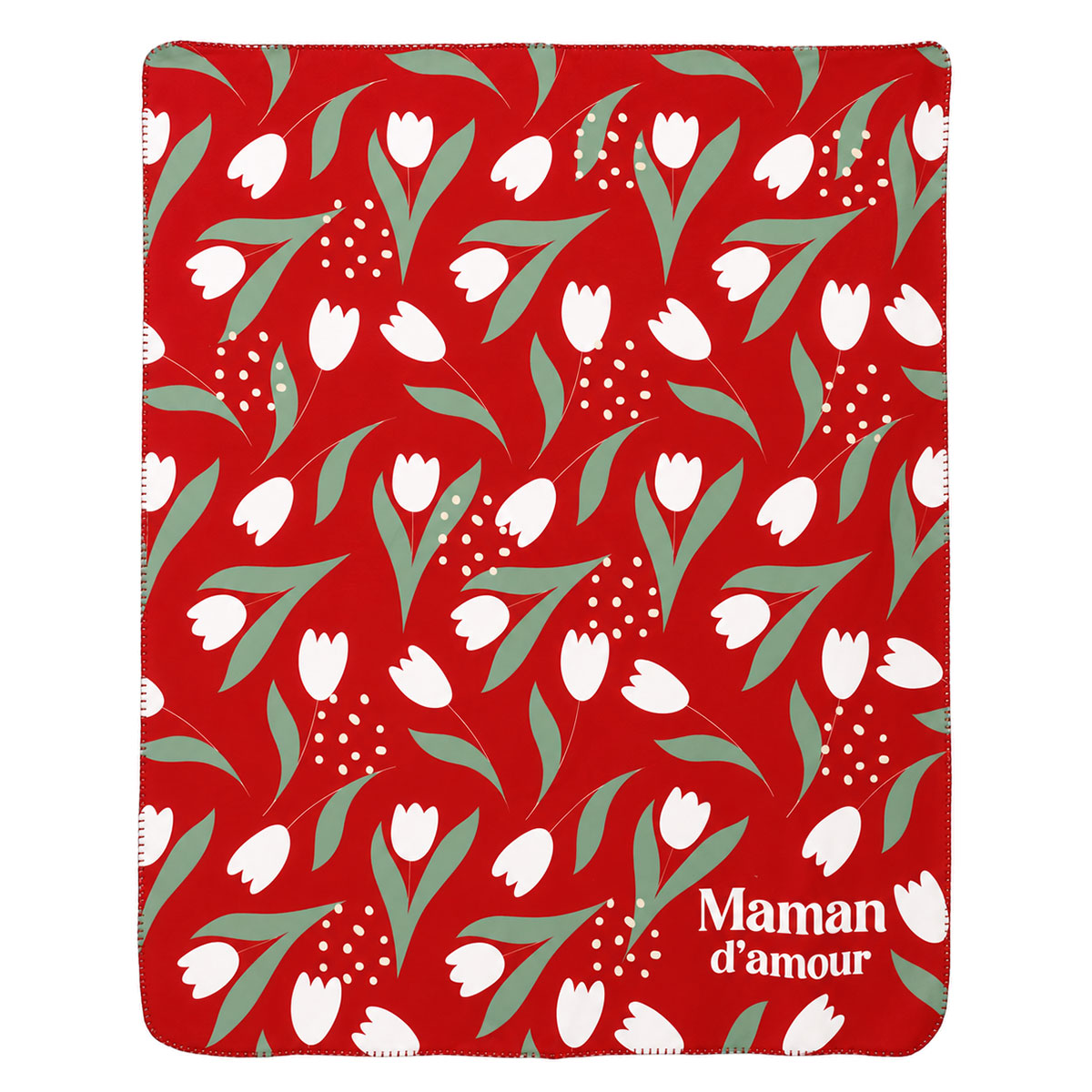 Plaid polaire maman d'amour motif tulipes rouges
