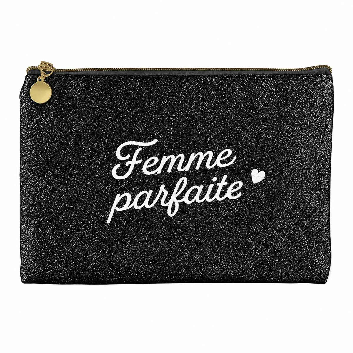Pochette plate paillet�e � Femme parfaite � 24 � 17 cm