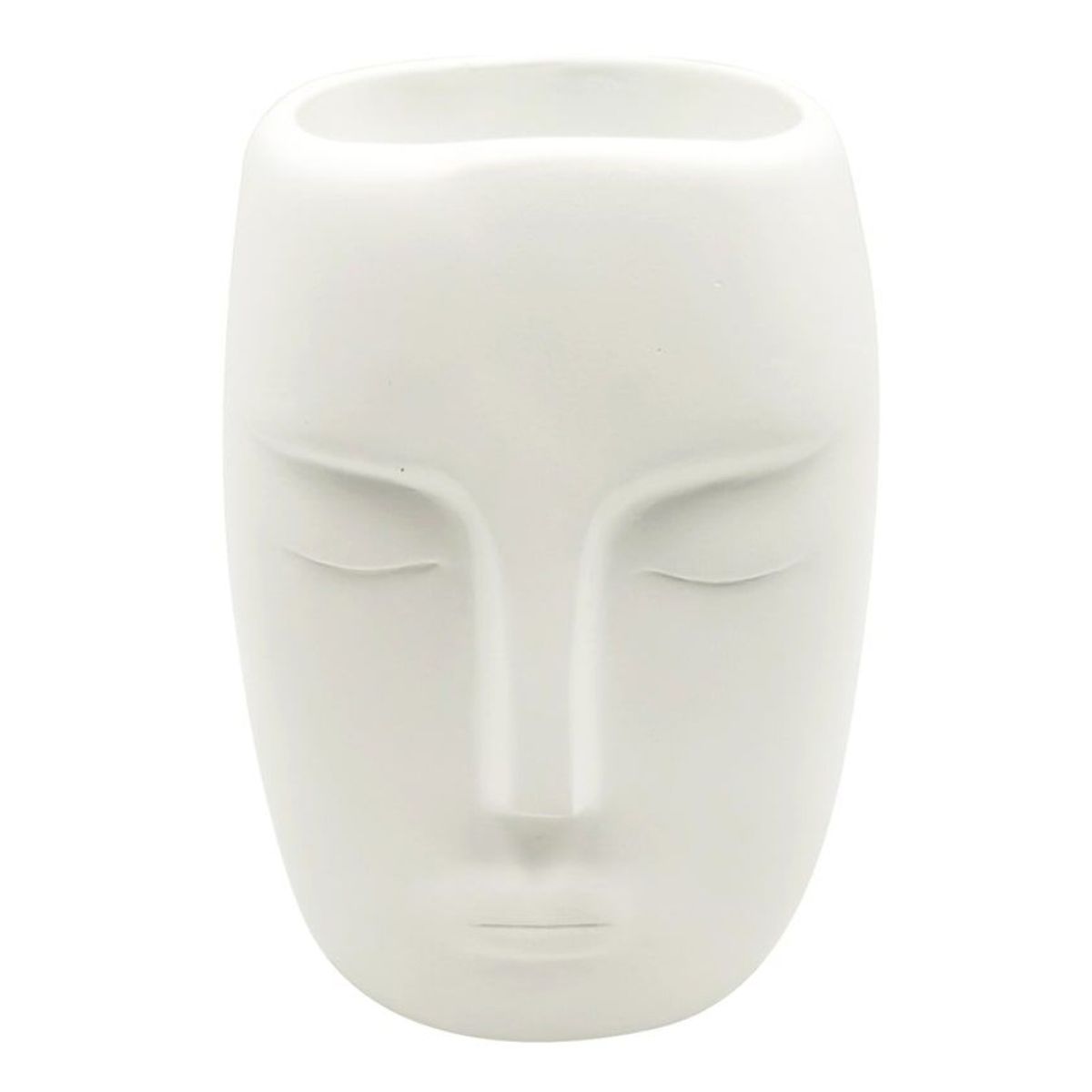 Pot  crayons Visage en rsine blanche 13 cm