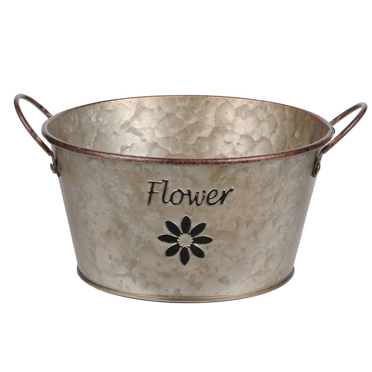 Cache Pot en mtal Flower aspect Zinc 9 x 17 cm