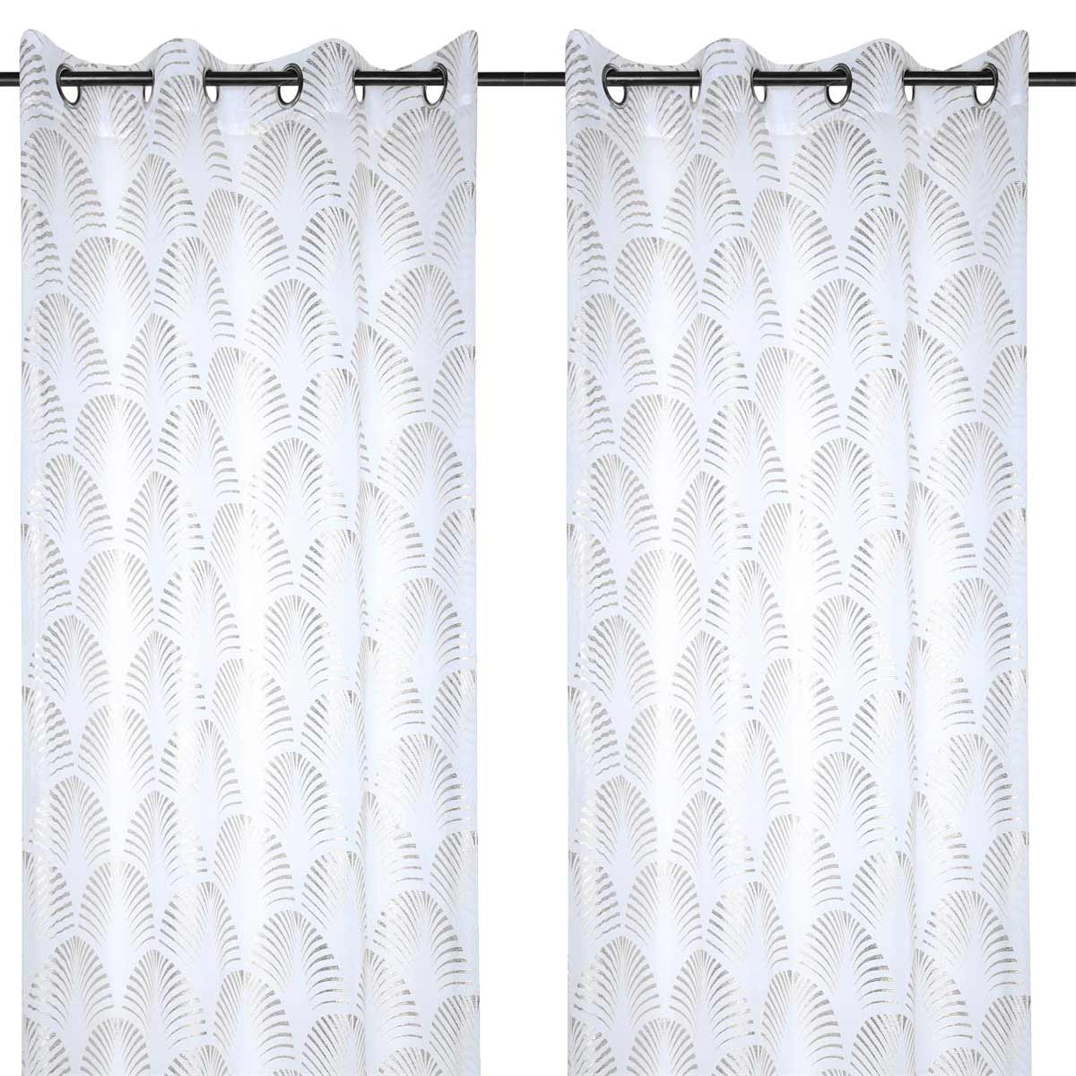 Voilage blanc avec motif argent maldives 260 x 140 cm