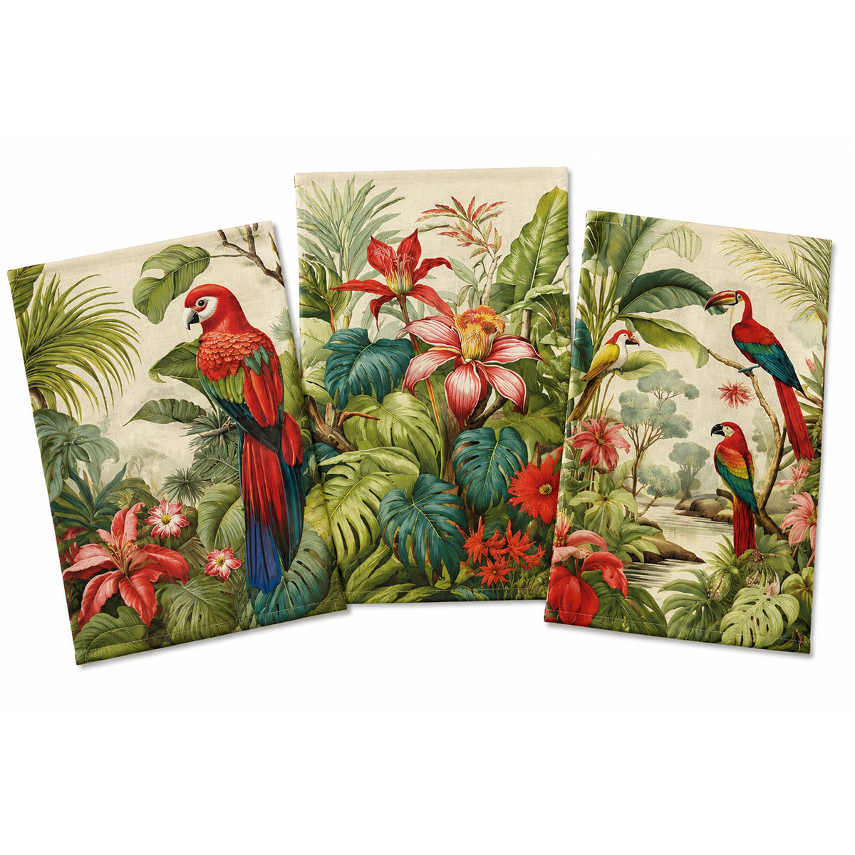 Lot de 3 torchons Jungle tropicale 50 x 70 cm
