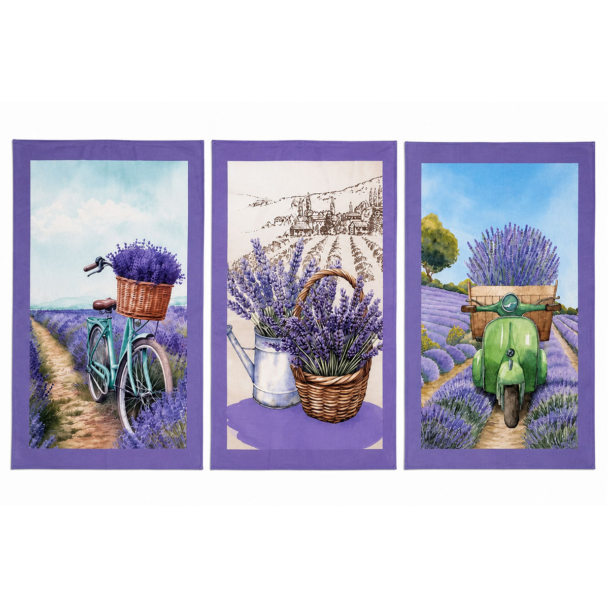 Lot de 3 torchons Provence lavande 50 x 70 cm en coton