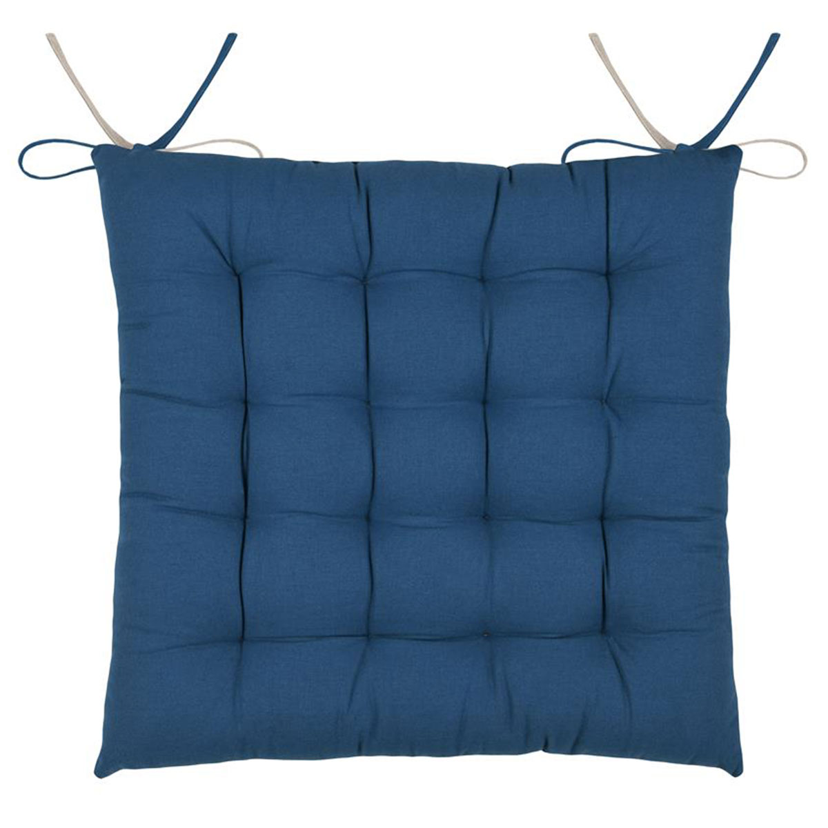 Galette de chaise r�versible bleu et naturel 40 x 40 cm