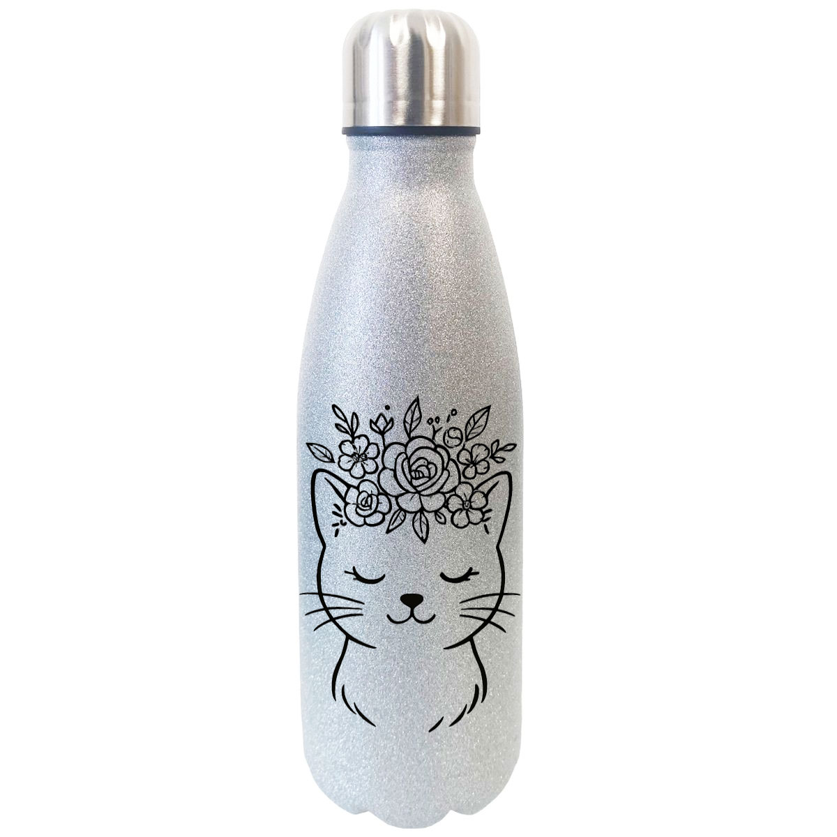 Bouteille isotherme  paillettes argentes chat