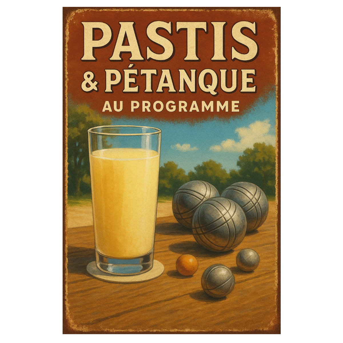 Plaque m�tal Pastis & P�tanque au programme