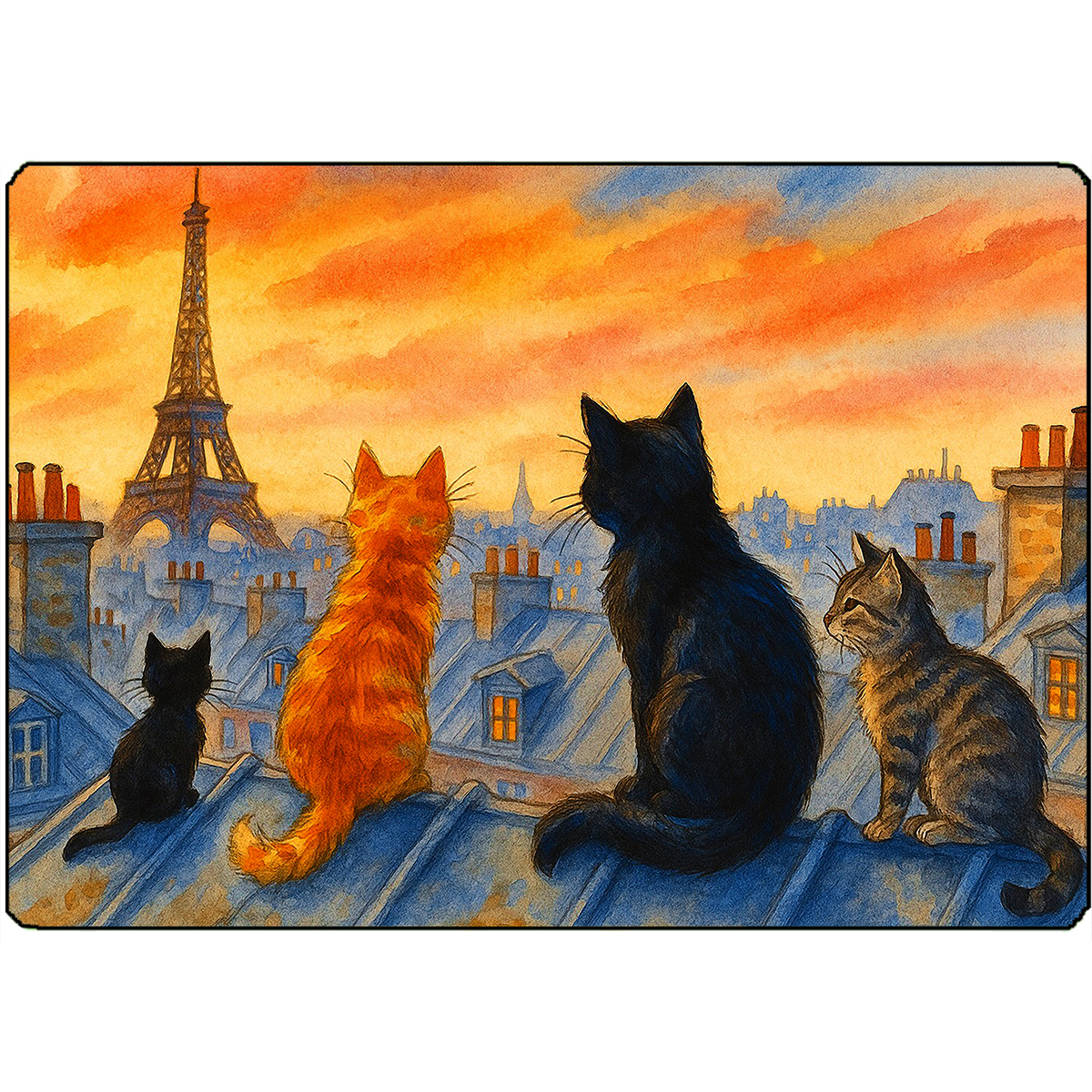 Planche  dcouper chats sur les toits de Paris