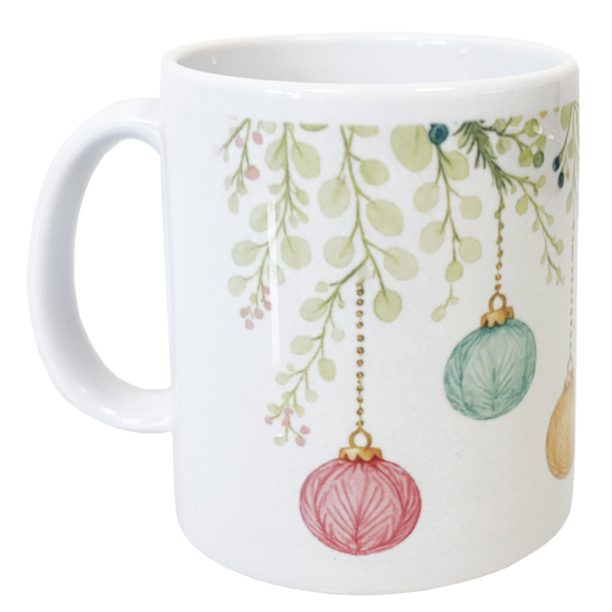 Mug en cramique  Boules de Nol et feuillage  350 ml