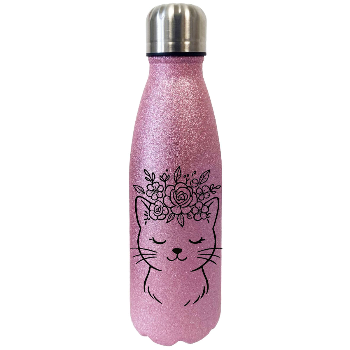 Bouteille isotherme  paillettes roses chat