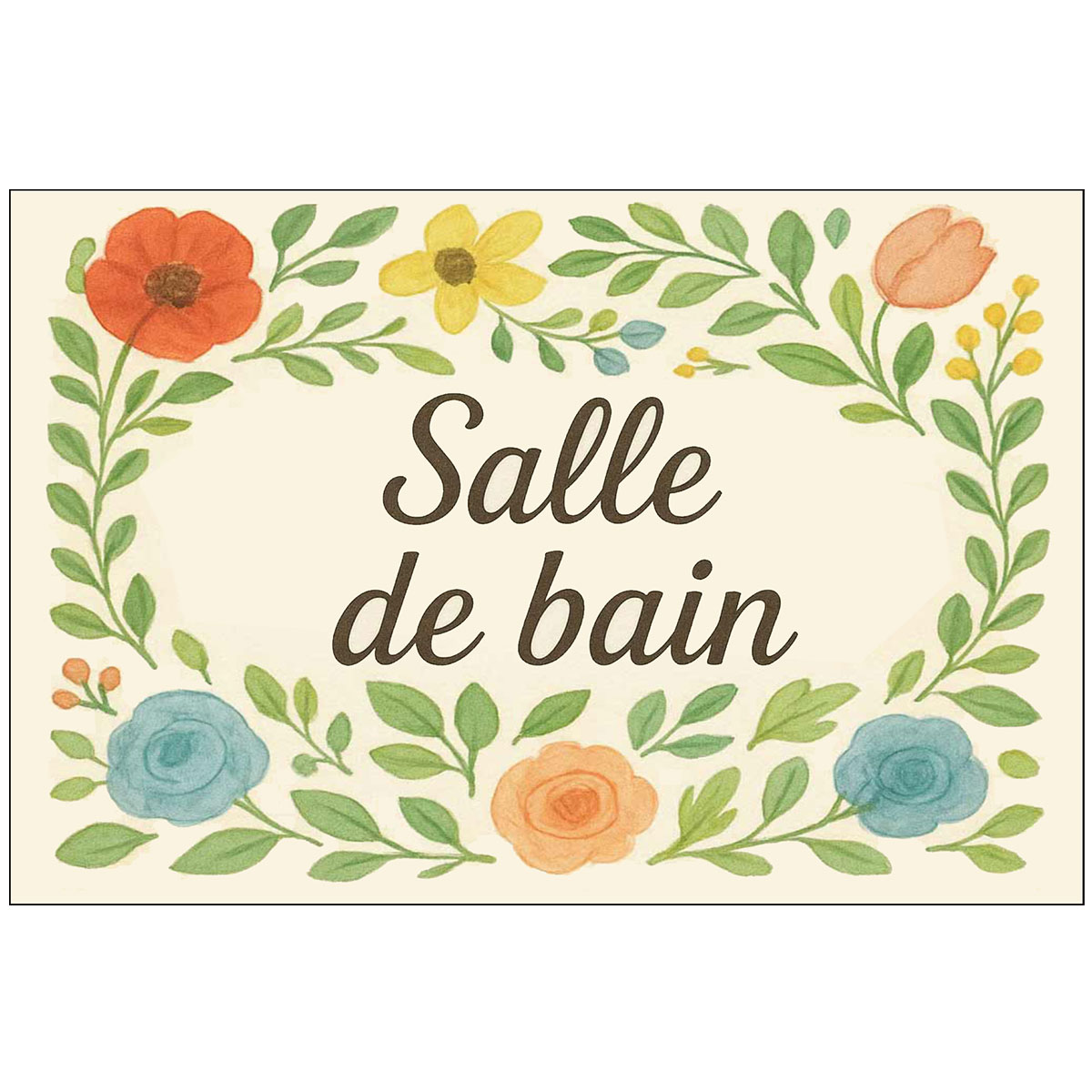 Plaque de Porte florale en Mtal  Salle de Bain
