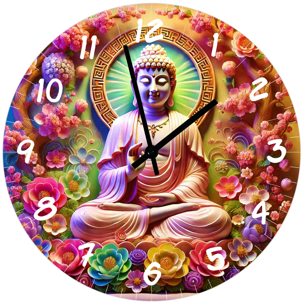 Horloge en verre Bouddha Flowers