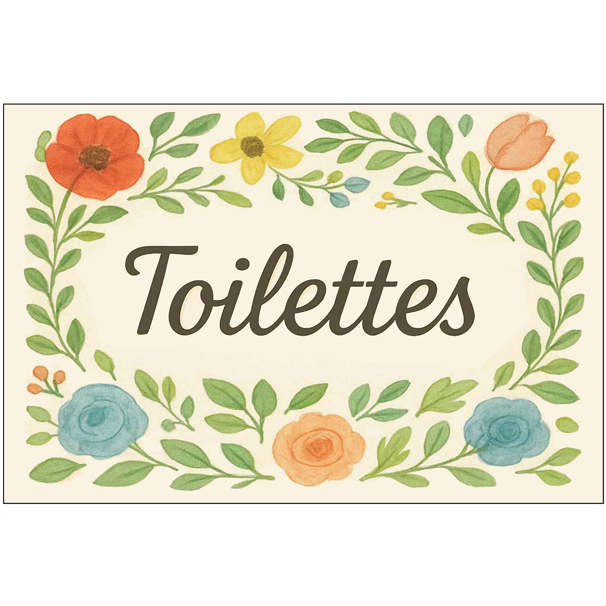 Plaque de Porte florale en Mtal  Toilettes
