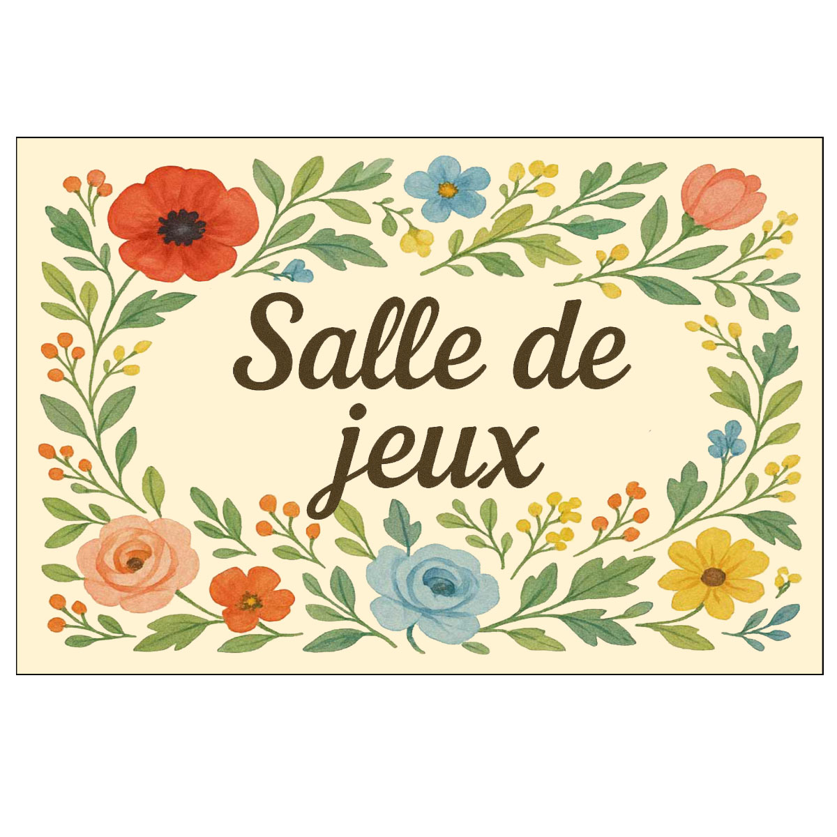 Plaque de Porte Florale en Mtal  Salle de jeux