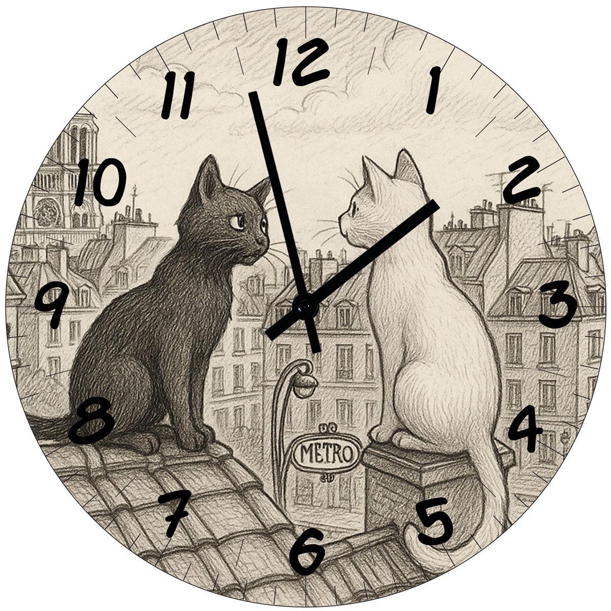 Horloge ronde en verre Chats de Paris