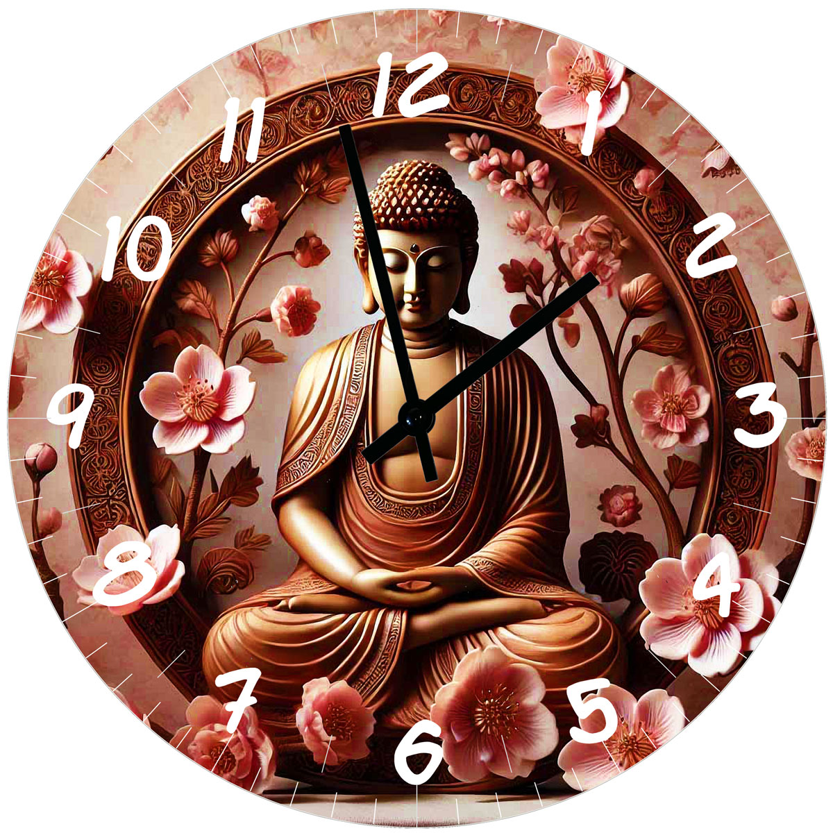 Horloge en verre Bouddha Fleurs de Cerisier